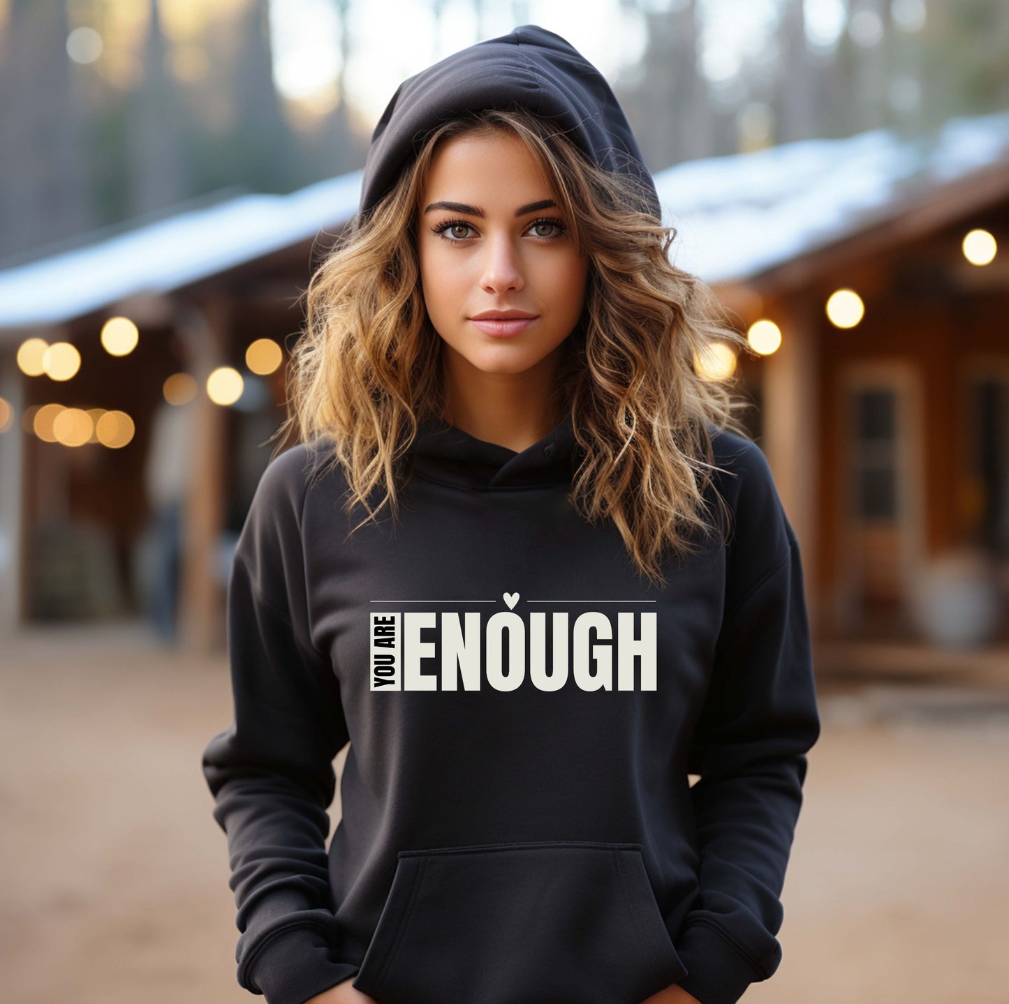 You Are Enough hoodie – motivational self-love graphic sweatshirt in black