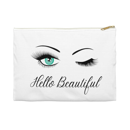 Green Winking Eyes Makeup bag for Women, Cosmetic Bag Aesthetic Design, Pencil Case for Girls, Cute Winking Eyes Makeup Organizer with Zipper - White